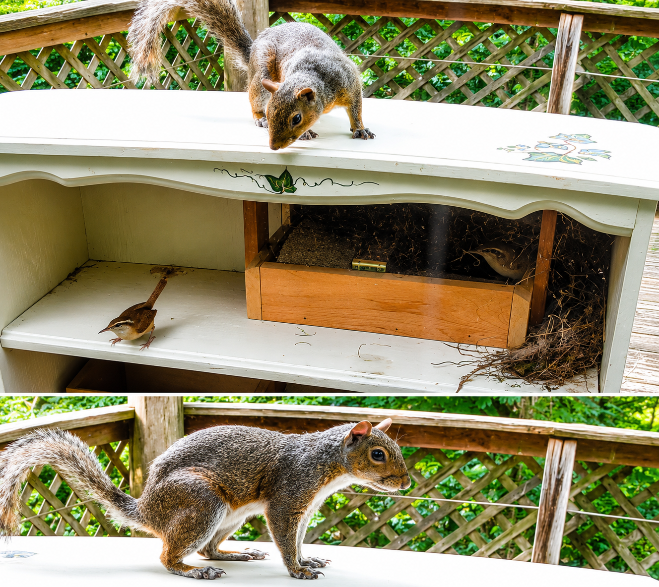 Squirrel checking out the Wren's nest.